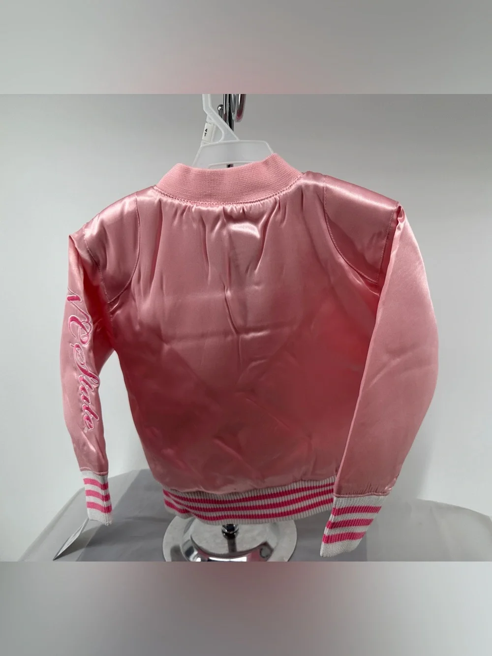 NWT Adidas NC STATE pink satin letterman jacket